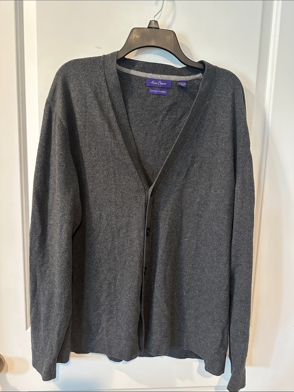 Alan Flusser Men's Charcoal Gray V-Neck Button Cardigan Sweater